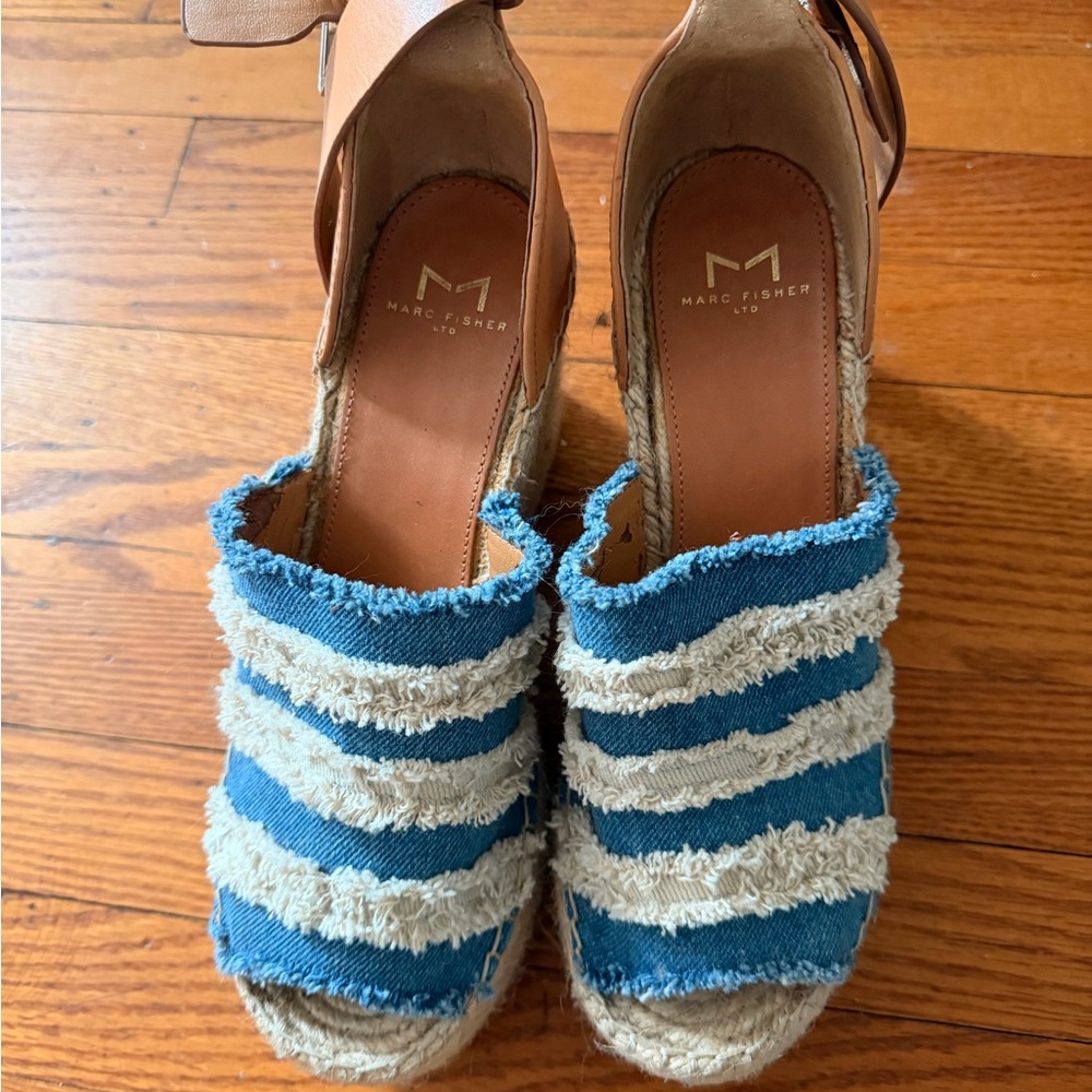Marc Fisher Striped Blue and Tan Espadrilles